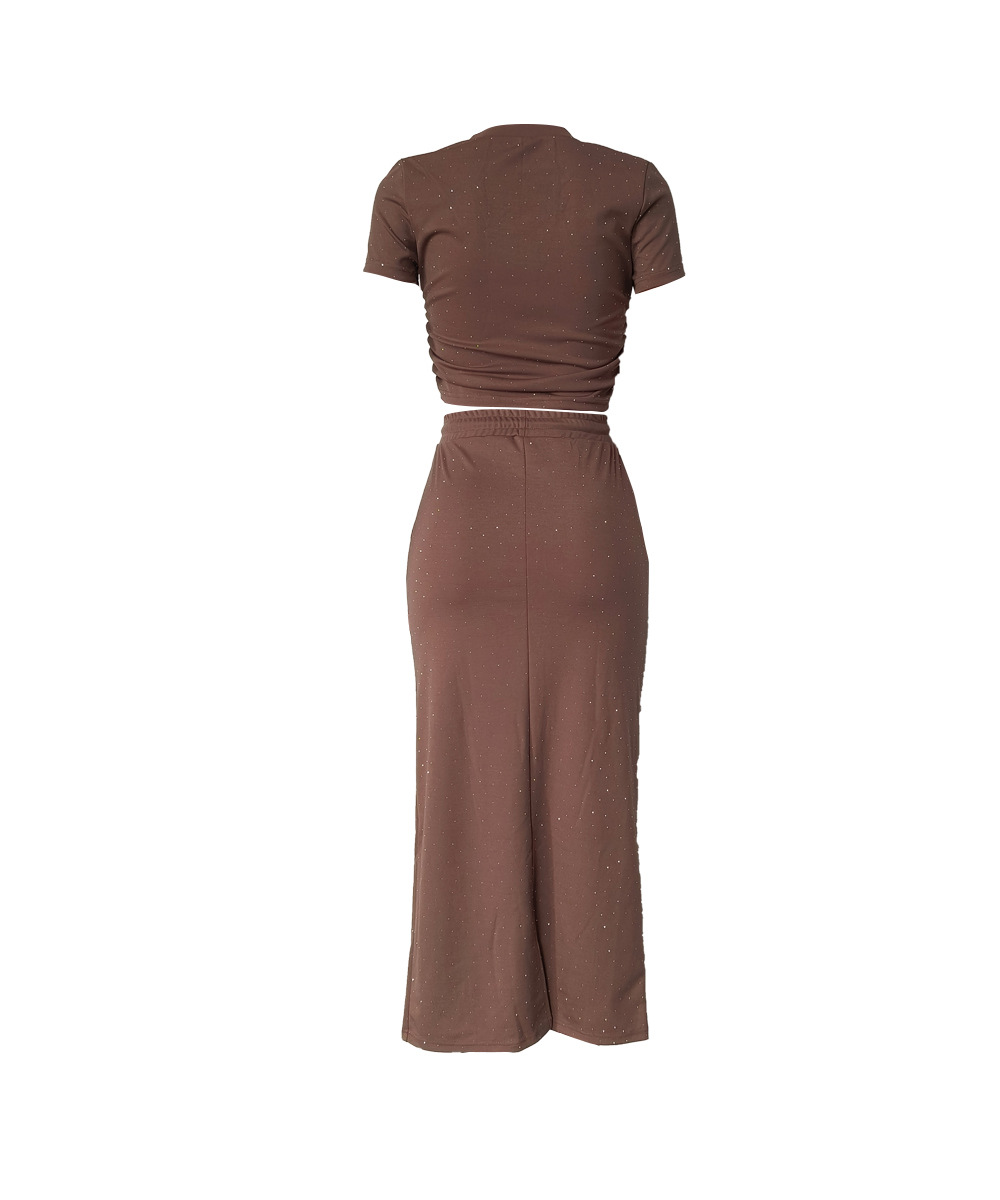 Completo due pezzi donna con strass abito lungo maniche corte_voghion.com