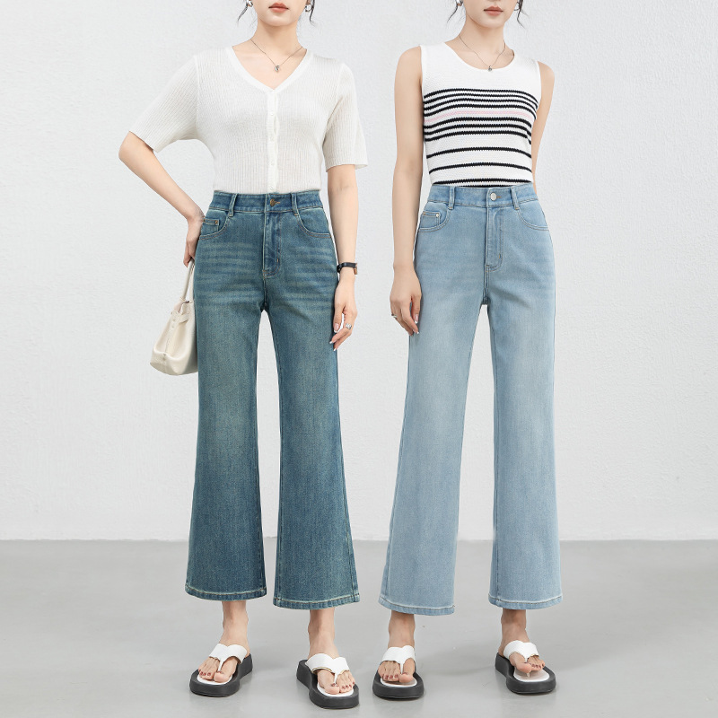 Women's Summer Denim Capri Pants, Thin Style, High-Waisted, Stretchy, Slim Fit, Model 8172