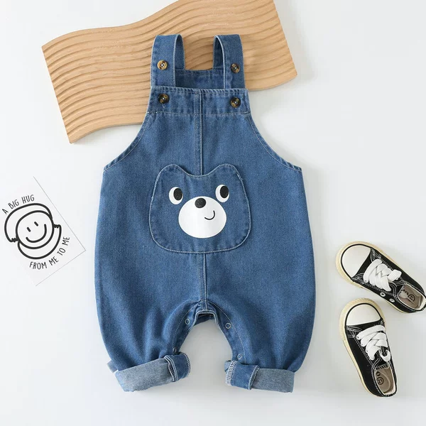 Denim Blue-C-12 Smiling Bear Denim Overalls