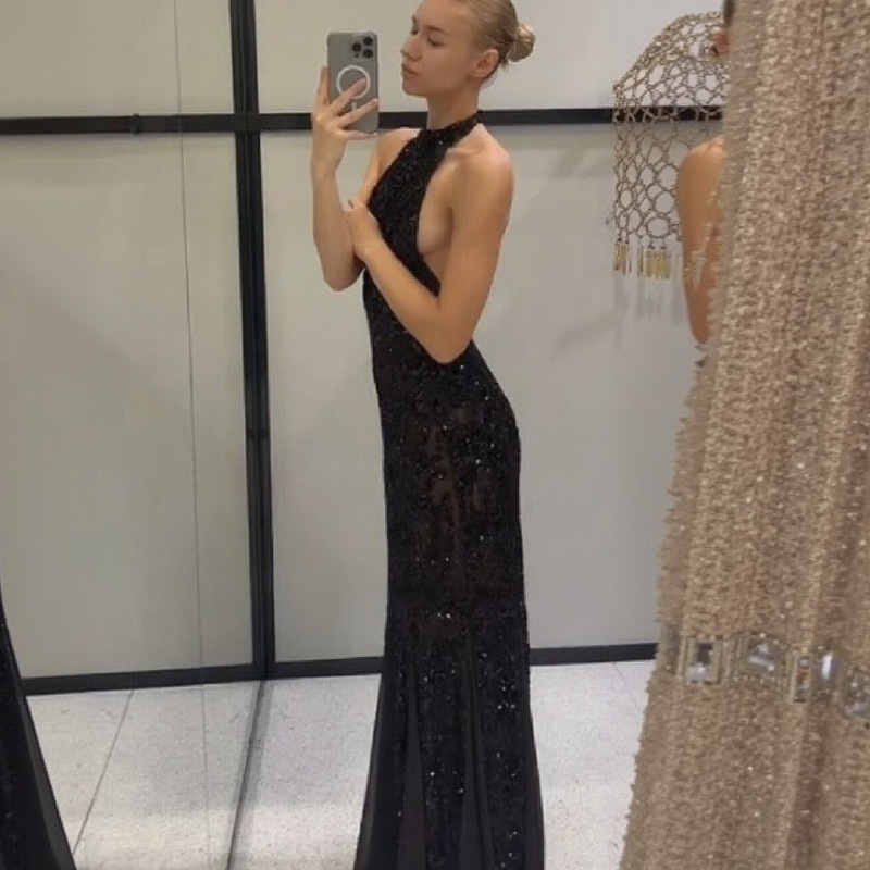 Women Off The Shoulder Spaghetti Strap Sequin Dress Elegant Fashion Evening Party Prom Gown For Formal Cocktail Events_ecoleips.com