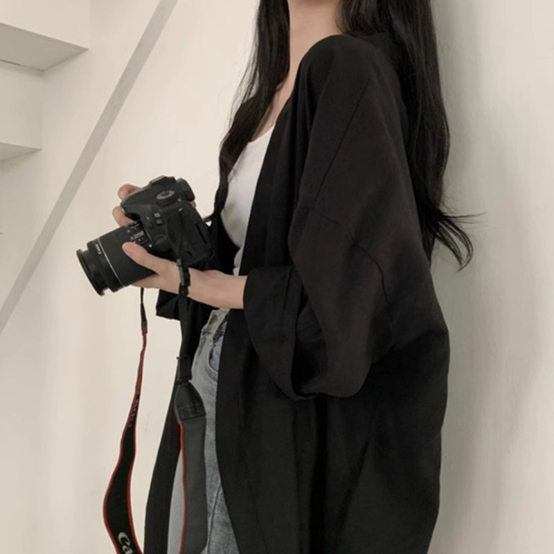 日系苎麻薄款衣女款夏季中长款垂感衬衫外套宽松外穿开衫上衣|undefined