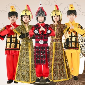 Boys kids Han Tang Soldier General ancient armor costume hanfu performance children adult red armor yue fei hua mulan soldiers cosplay clothes