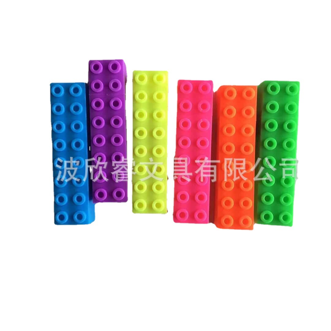 现货积木造型荧光笔可印刷广告笔创意彩色6色积木搭建亲子荧光笔|ms