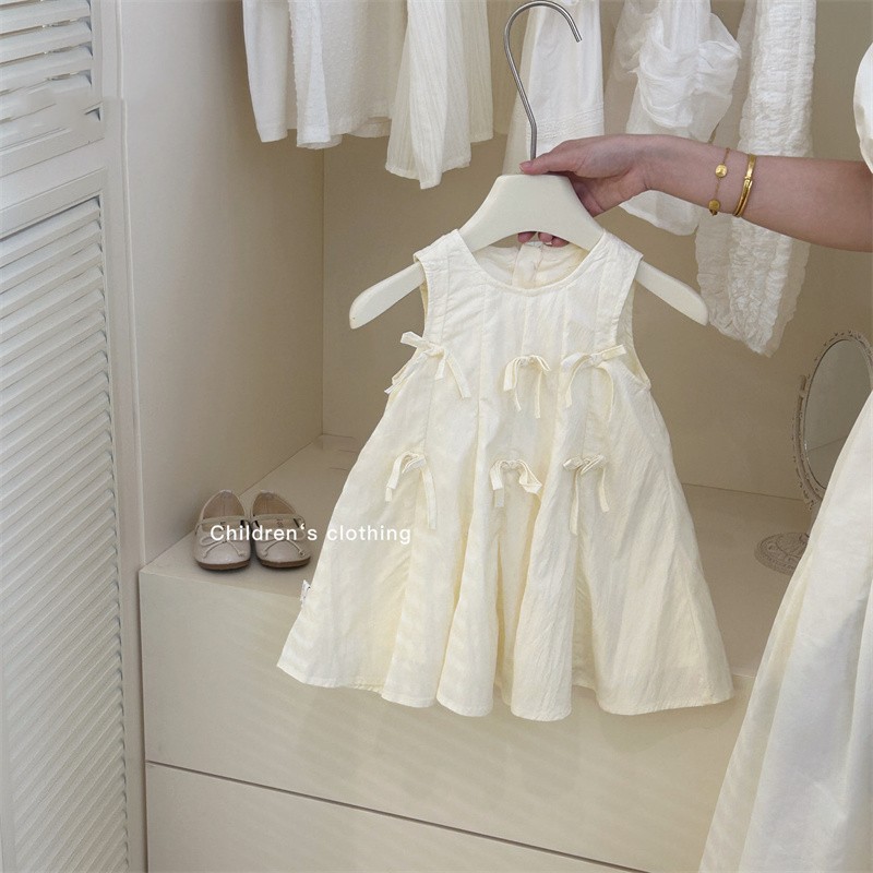 Vestido de chaleco de verano para niñas 2024 nuevo vestido de princesa de estilo occidental falda rosa de bebé femenino vestido de niños versión coreana