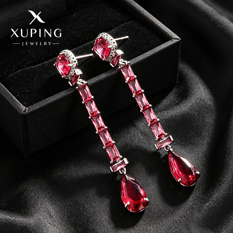 Xuping serie de nuevos aretes rojos geométricos de gota de agua pendientes de orejas pernos de orejas gemas artificiales para mujeres