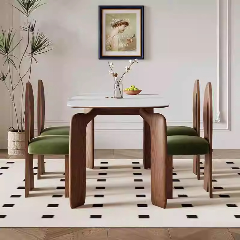 Mesa de comedor de estilo retrógrado francés DASIMA Pierna de elefante Mesa de comedor de madera maciza de cera rectangular Mesa de comedor de tabla de roca