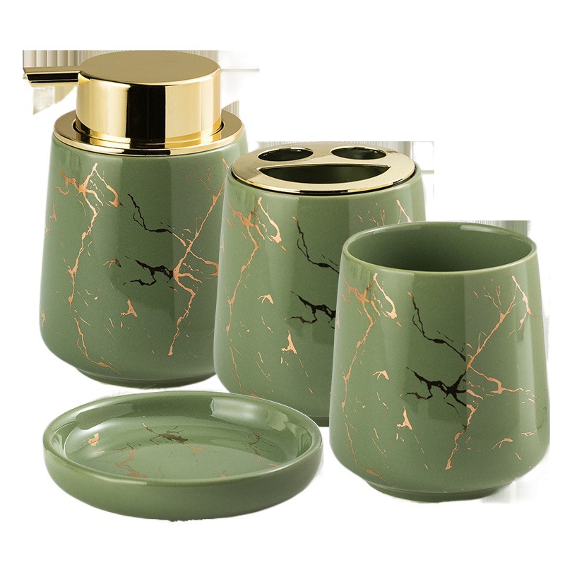 Luz de lujo de cerámica baño Baño traje de baño Hotel baño enjuague bucal taza cepillo de dientes taza decoración cuatro piezas traje