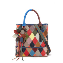 欧美新款复古女包头层牛皮时尚大容量拼接女士手提包单肩挎包532