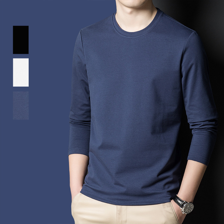 Long-sleeved T-shirt Men's Pure White Top T-shirt Cotton Inner Wear Autumn Clothes Underwear T-shirt Spring and Autumn Base Shirt Long-sleeved T-shirt Men's Pure White Top T-shirt Cotton Inner Wear Autumn Clothes Underwear T-shirt Spring and Autumn Base Shirt