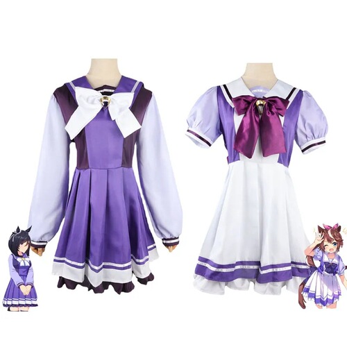 Horse Girl Cosplay Costume with White Makun in Sailor Uniform for Female Student of Tresen Academy, Anime Performance Outfit