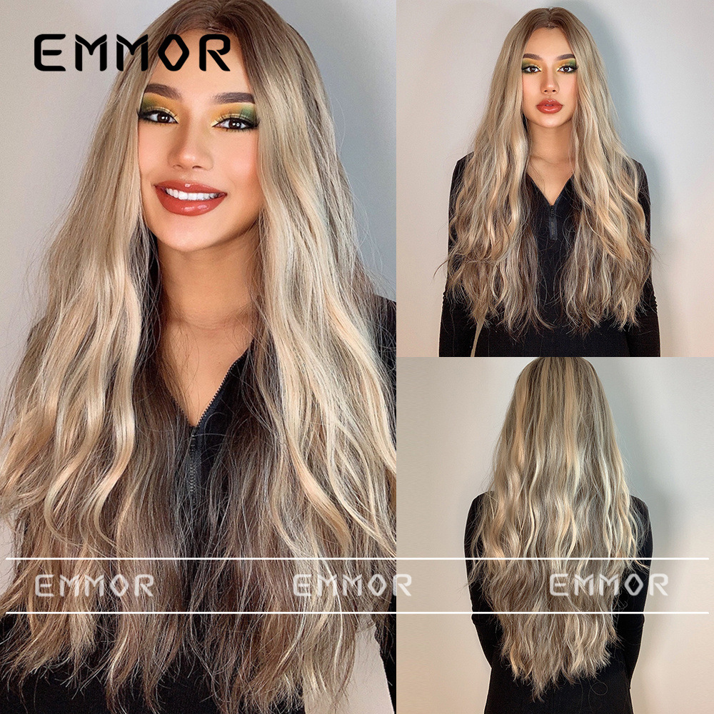 Peluca europea y americana de las mujeres Mediados de longitud larga Pelo Rizado cubierta completa cabeza de seda de alta temperatura luz y suave multicolor peluca natural cubierta completa de la cabeza