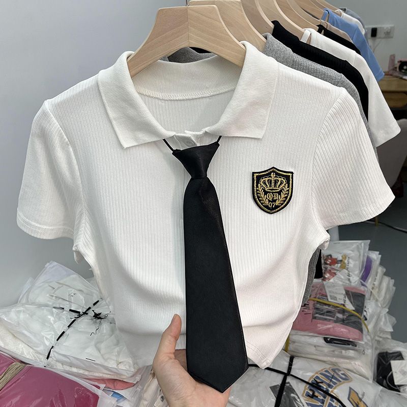 Cross-border girls' summer polo collar short-sleeved shirt 2026 new style unique and exquisite top t-shirt for little girls Korean style