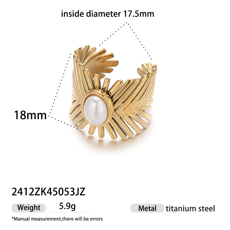 Anillo de acero inoxidable europeo y americano de Tena, sentido de nicho de alta gama, patrón de línea dorada, anillo de perlas de imitación, anillo de pareja, mujer