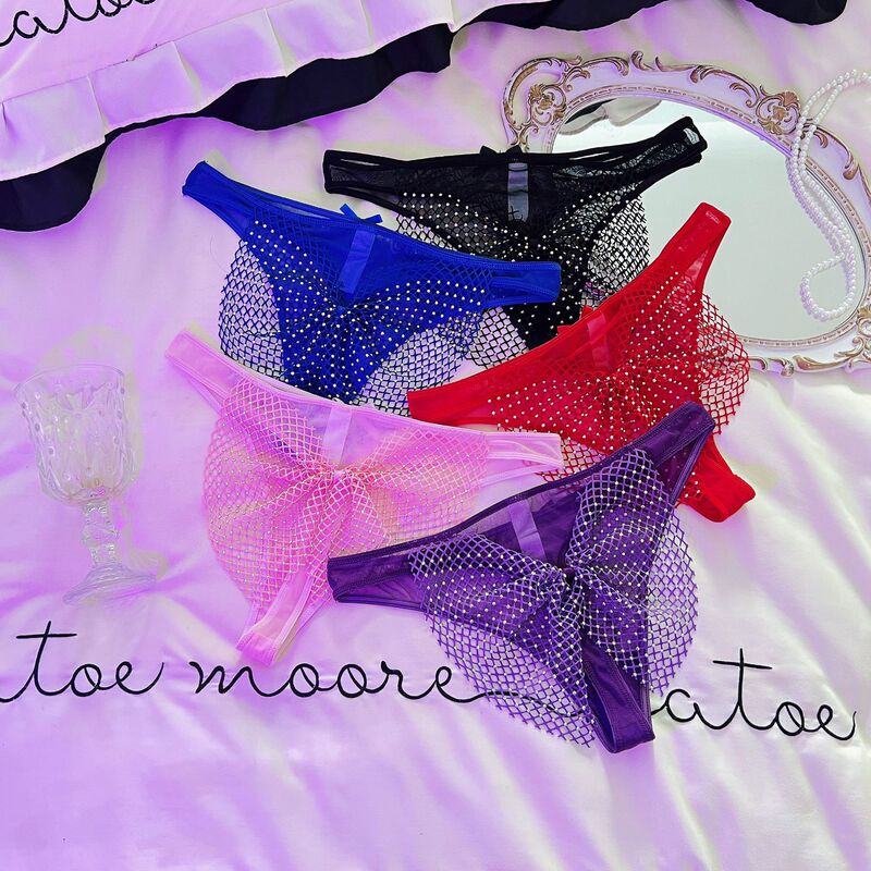 Purple Is Very Charming, Sparkling Diamond Mesh Cut Out Sexy Women's Underwear, Low-Waist Fishnet See-Through Thong for Women, Big Butterfly Purple Is Very Charming, Sparkling Diamond Mesh Cut Out Sexy Women's Underwear, Low-Waist Fishnet See-Through Thong for Women, Big Butterfly