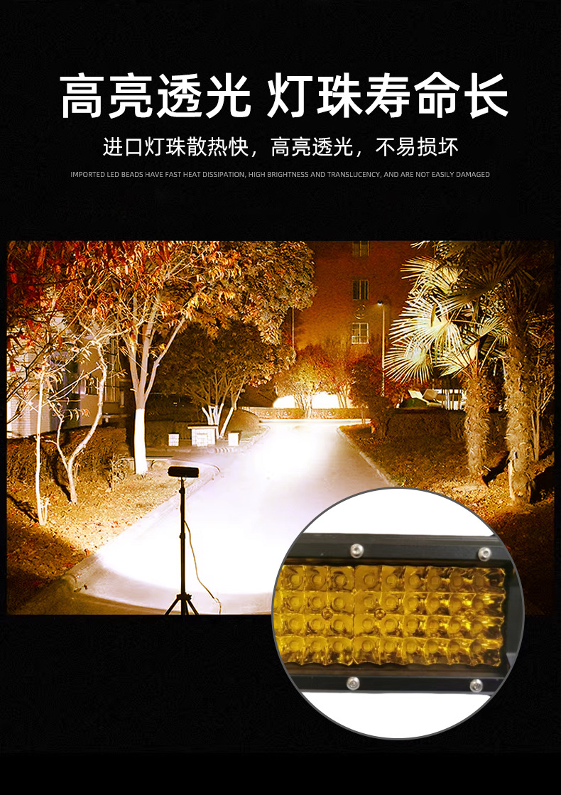 Baoyang Factory Direct Sales Car Led Work Light 48 Lights 144W Trinocular Long Strip Light Engineering Modified Spotlight