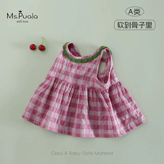 新款格子田园婴幼儿女童时尚百搭夏季上衣女宝宝无袖亲肤舒适t恤