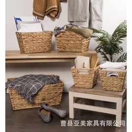 跨境草编收纳篮桌面手工编织收纳盒家居玩具衣物储物筐零食置物篮