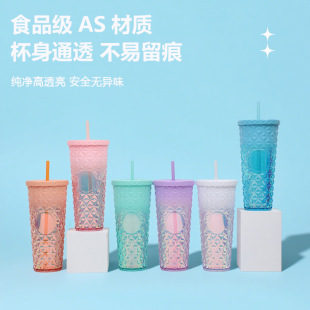 New Model Direct from Manufacturer Large Capacity Durian Cup Creative Double-Layer Plastic Water Cup Trendy High-Value Straw Cup