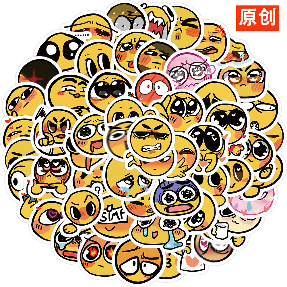 60张小黄脸EMOJI表情包贴纸DIY装饰吉他行李箱笔记本防水不侵权贴