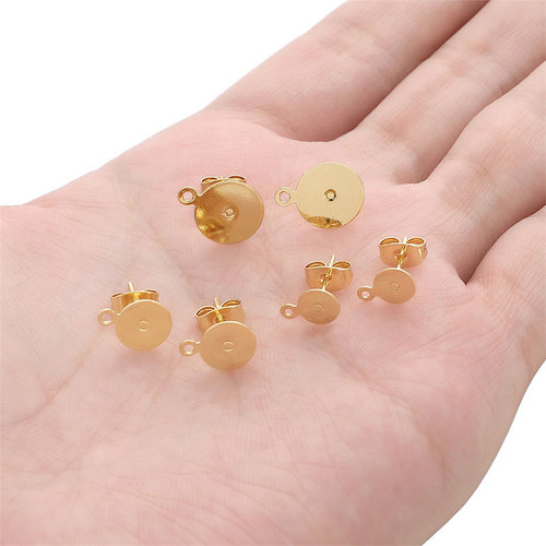 14K gold-plated copper round flat earring back with hook earring, no hook, handmade DIY jewelry accessory