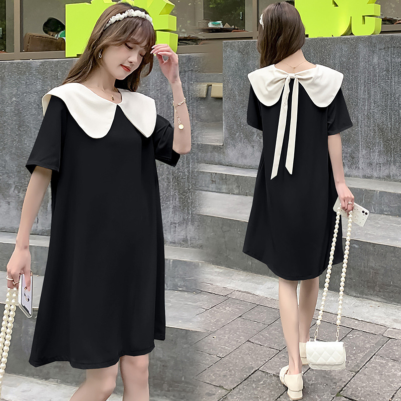 Real Shot of 2024 Maternity Dress with Fashionable Age-Reducing Doll Collar Design, Reversible Wear for Pregnant Moms
