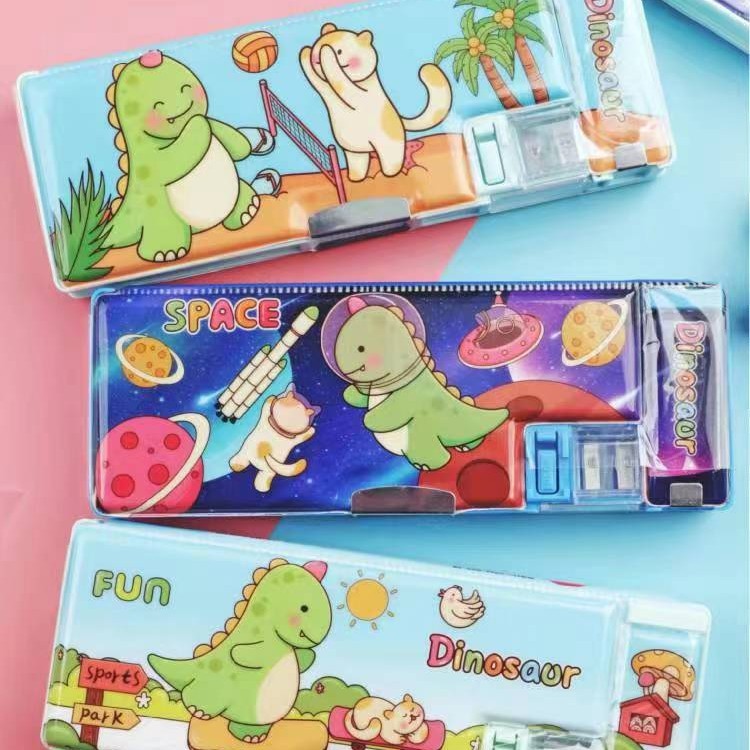 クリエイティブ多機能文房具ケース小学生大容量鉛筆収納ケース子供二重プラスチック漫画鉛筆ケース|undefined