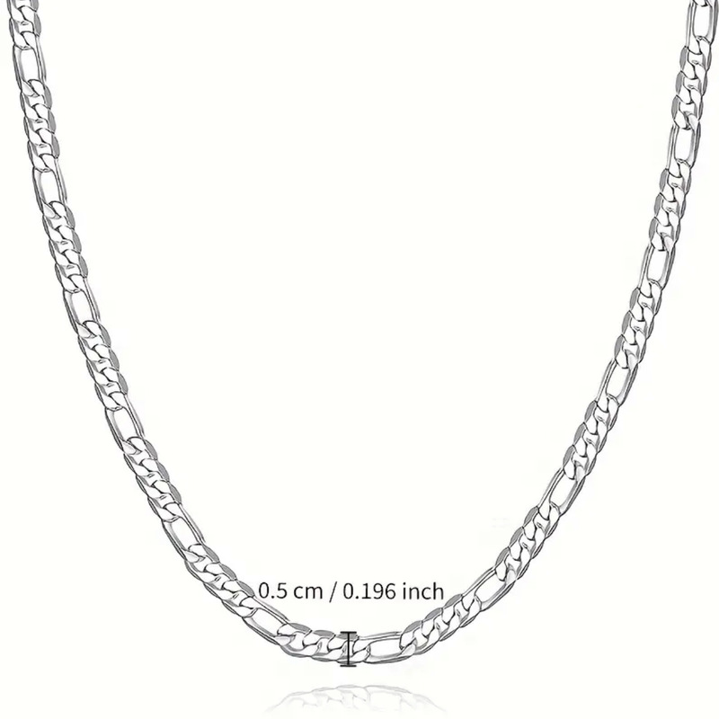越境販売用テンム（TEMU）向け、キューバチェーン風ネックレス。3連1電着925シルバーネックレス。男女兼用、個性的なフラットチェーンデザイン。|undefined