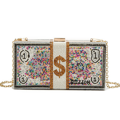 US dollar bag 2021 new pattern Cross border Electricity supplier USD pattern Rhinestone Pack Hand One shoulder Messenger chain Evening Bags