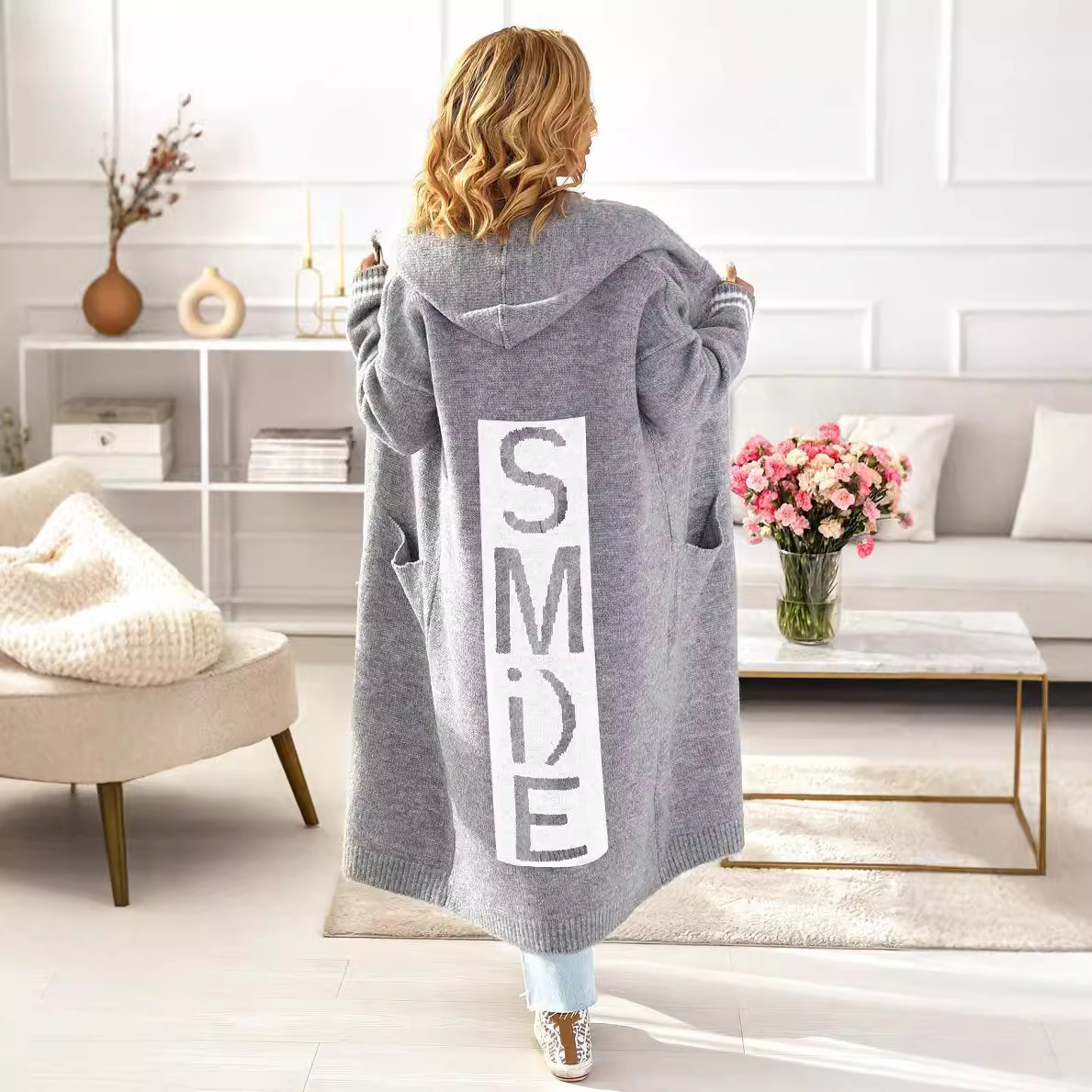 Women's Clothing new knitted sweater cardigan lazy style loose mid length coat_voghion.com