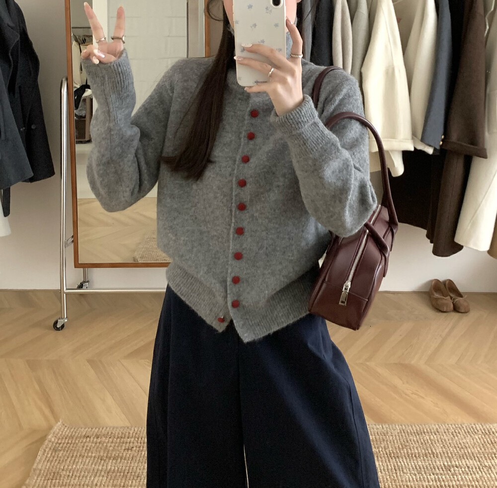 Casual Turtleneck Bag Buckle Sweater Cardigan Women'S Autumn And Winter New Lazy Wind Knitted Outer Women'S 21 Undefined