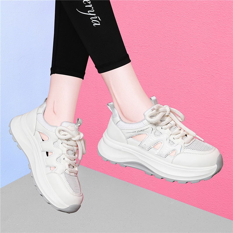 Giày sneaker nữ đế dày da thật thoáng khí kiểu dáng xu hướng mùa hè 2026, dép quai hậu khoét lỗ — 7218 mét xám, Màu mơ 7218