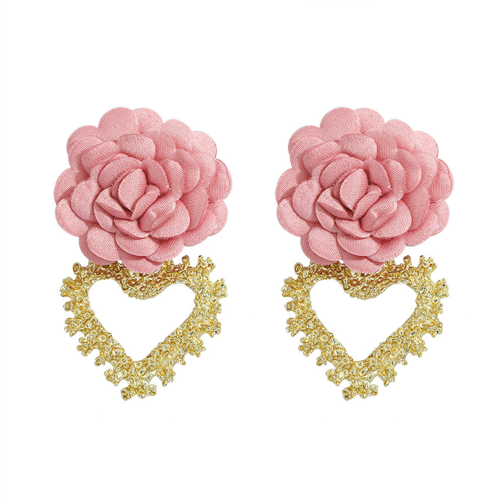 Heart-shaped Fabric Flower Earrings display picture 18