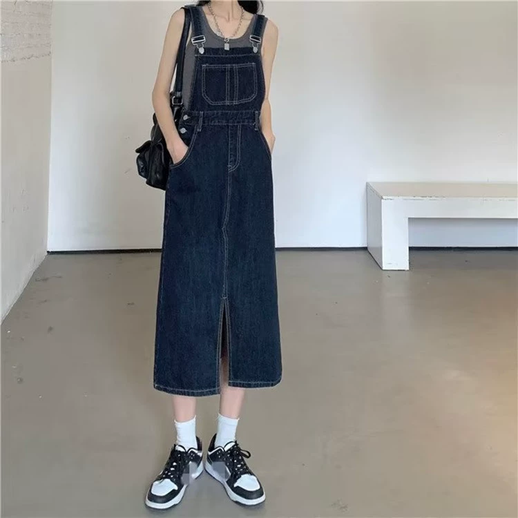 Джинсовая юбка на ремешках Split Design Sense Petite Hong Kong Style Джинсовая юбка Женская осень плюс размер платье с круглой талией для девочек