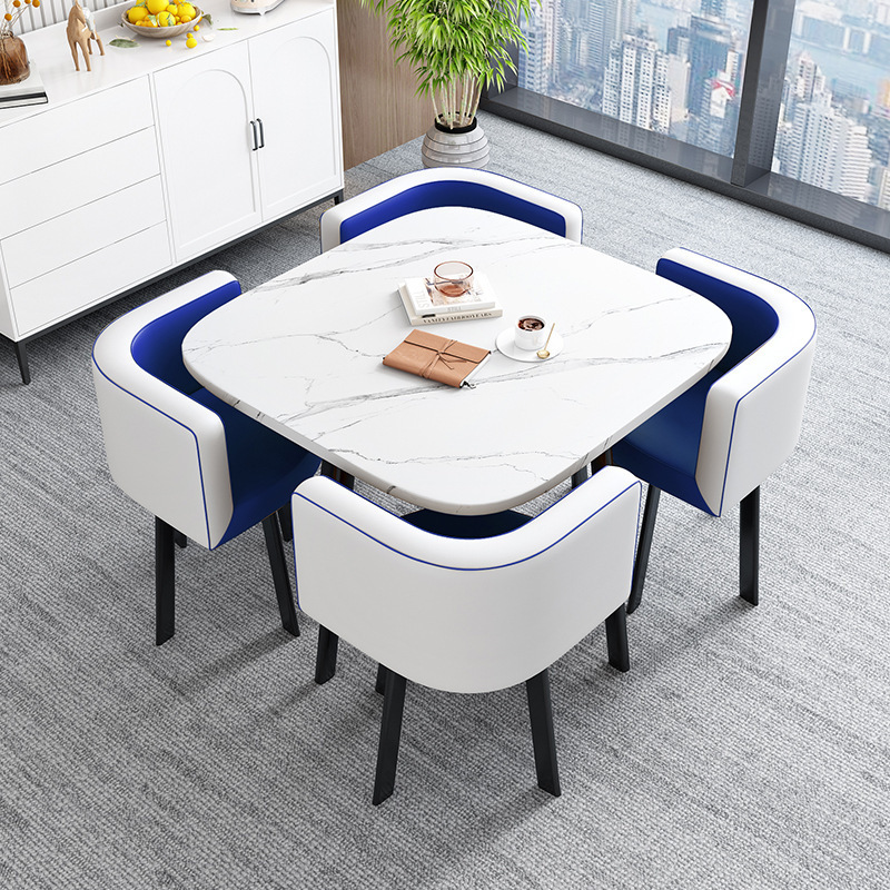 Conjunto de mesa y sillas para recepción, mesa de negociación, mesa y sillas para recepción de tienda, mesa redonda pequeña de oficina, estilo empresarial