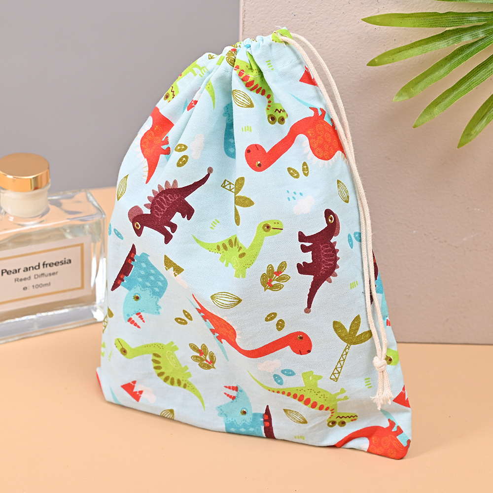 卡通恐龙棉布束口袋儿童大号玩具收纳袋手提拉绳束口礼品袋批发