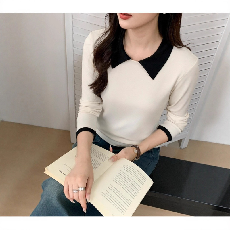 法式小众设计感圆领长袖打底衫女秋冬季百搭修身显瘦收腰t恤上衣|undefined
