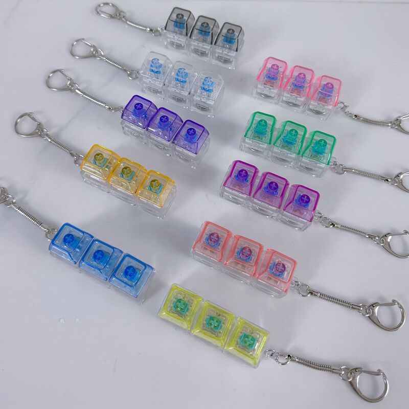 Pc High-Transparency Material Transparent 3-Key Decompression Tester with Sound When Pressed, Crisp Sound, Keychain with Light