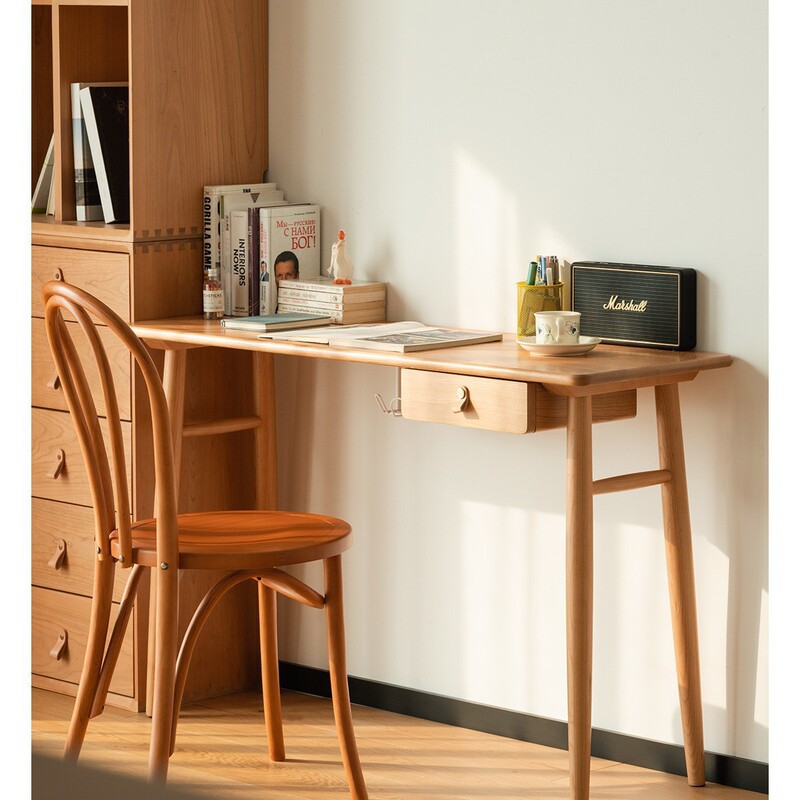 Nordic Solid Wood Desk Home Study with Drawer Long Workbench Bedroom Simple Log Multifunctional Writing Desk