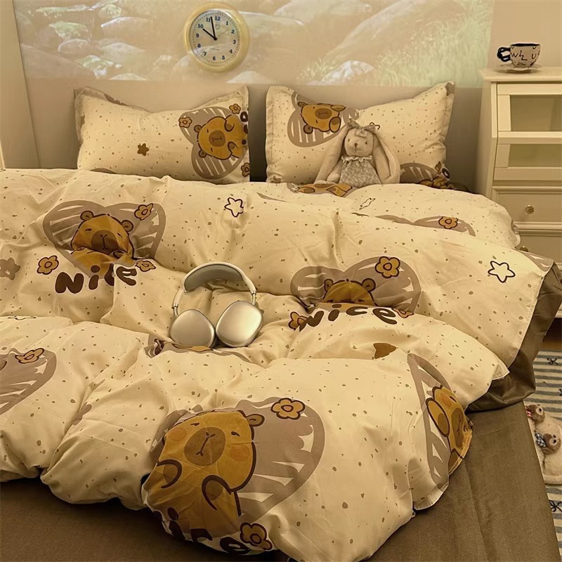 Thickened Washed Cotton Four-Piece Cream Style Quilt Cover Bed Sheetss Dormitory Bed Three-Piece Set Small Fresh Bed Four-Piece Set