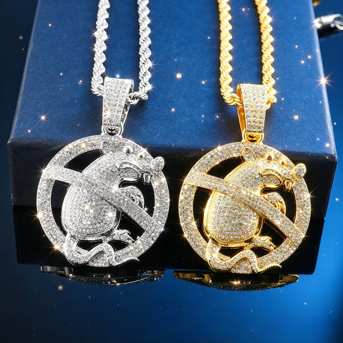 Nuevos productos transfronterizos europeos y estadounidenses de aleación de diamante completo collar colgante de ratón hip-hop con joyería collar cubano al por mayor