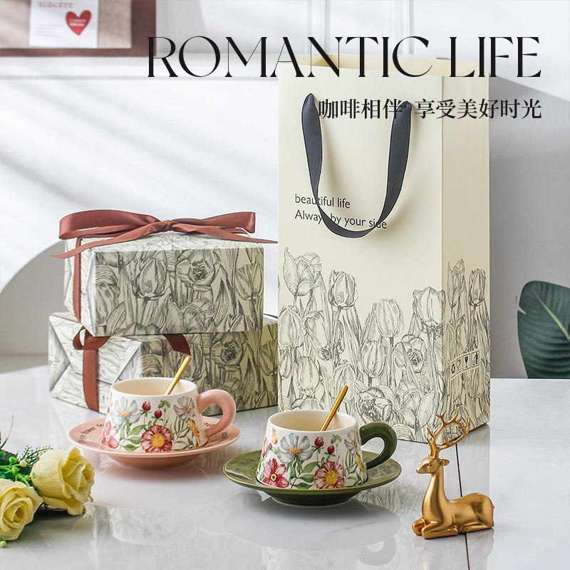 Girasol taza de café regalo souvenirs diseñador cooperación evento del día del maestro regalo pintura retro flor taza y platillo