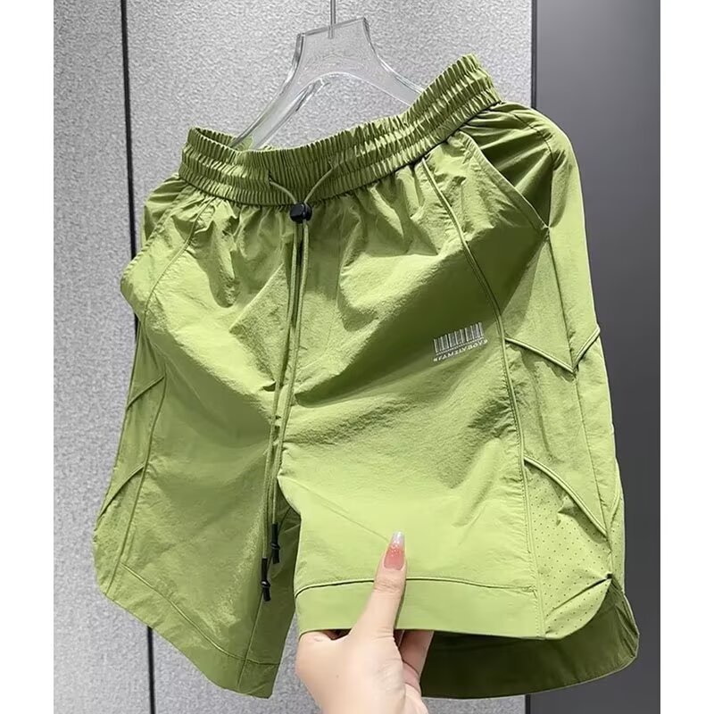 Pantalones cortos casuales de todo fósforo, pantalones de cinco puntos transpirables de secado rápido de seda de hielo para hombres, pantalones grandes rectos, comercio exterior transfronterizo de verano al por mayor