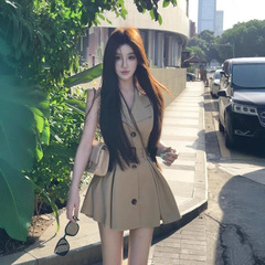 韩版轻奢风洋气收腰百搭西装领无袖连衣裙女2025夏季新款时尚裙子