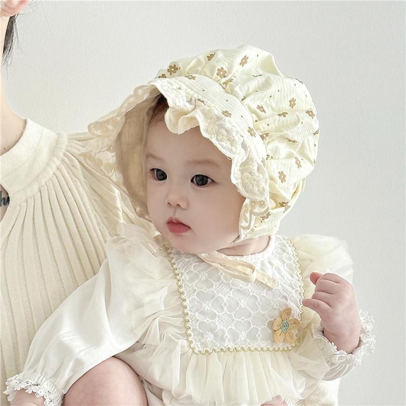 3-12 Sombrero de bebé recién nacido de primavera y otoño delgado bebé pequeño mes de edad bebé princesa sombrero de encaje flores