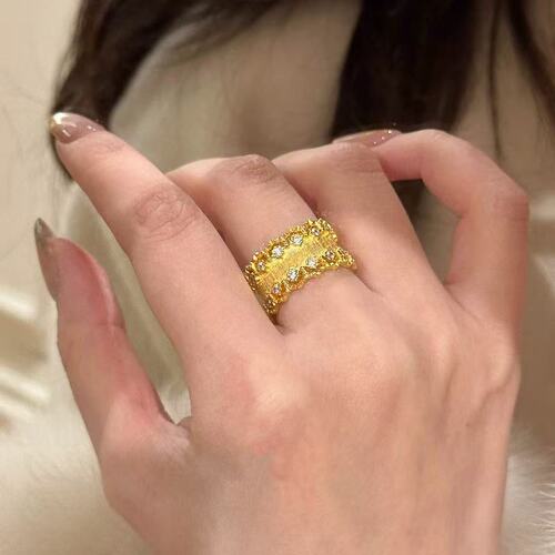 Court Style~ Lace Edge Diamond Ring for Women, Light Luxury High-End Simple Band Ring for Women, Unique Design Index Finger Ring