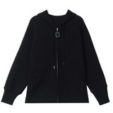 连帽针织开衫女春秋2025新款宽松遮肚呢子外套超好看拉链毛衣外搭，女装针织衫/毛衣，妃慕昵服饰