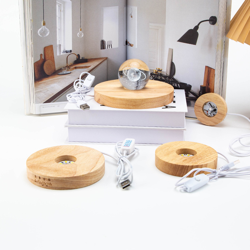 Base luminosa de madera de caucho base luminosa efecto de luz colorida base luminosa de madera base de luz LED de noche de madera maciza