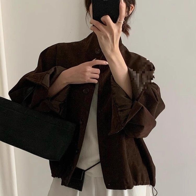 工装韩版通勤休闲百搭春秋新款外套立领复古上衣宽松麂皮显瘦夹克|undefined