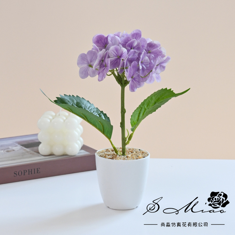 Flor falsa película 3D pequeña hortenida bonsai de alta calidad fábrica de flores de simulación decoración del hogar plantación verde flor falsa plantación en maceta
