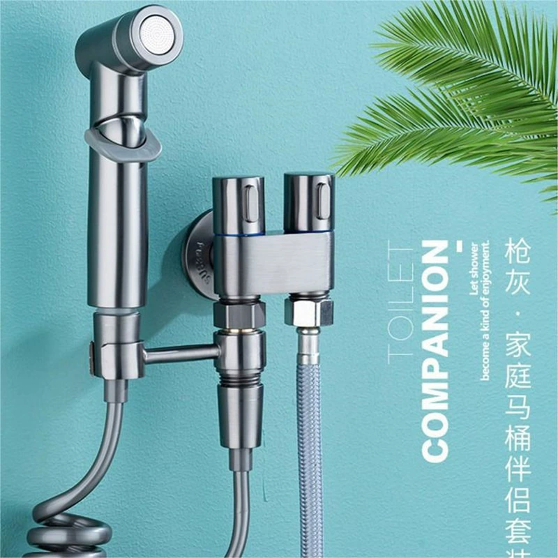 Внешняя торговля Бытовая ванная комната воды остановить двойной угол управления клапан чистой меди пистолет-распылитель треугольник клапан костюм один в два из меди кран